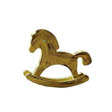 Imagem de IEUDNS Cavalo de balanço de madeira, decoração de mesa, decoração criativa, artesanato exclusivo, minimalista, coleção de souvenirs, estátua de cavalo, Amarelo