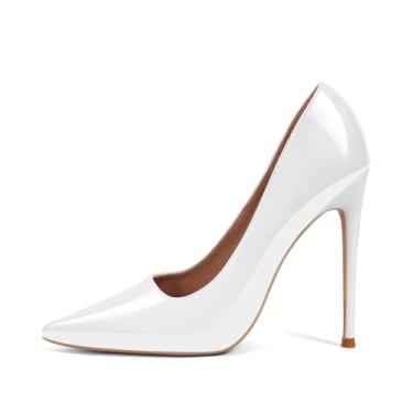 Imagem de Scarpin feminino GENSHUO 12 cm com Bico Fino Fechado, Salto Alto Agulha, Fácil de Calçar, Patente branca, 40