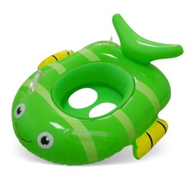Imagem de Boia Inflável Infantil com Assento – Modelos Animais, Carros, Unicórnio, Tubarão e Muito Mais – Brinquedo de Piscina e Praia para Crianças (Boia Inflável Peixe Verde)