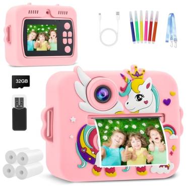 Imagem de Câmera Infantil, Portátil Digital, Pode Selfie com 32GB Cartão, Papel Fotográfico, Canetas Coloridas, Vídeo HD, Brinquedos Meninas Meninos com Crianças de 3 a 14 Anos （Rosa）
