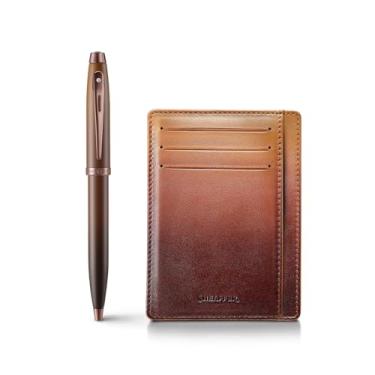 Imagem de Sheaffer Conjunto de caneta esferográfica 100 9374 Coffee Edition com acabamentos PVD marrom real e suporte para cartão de crédito - marrom fosco