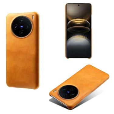 Imagem de Capa para vivo X100s 5G,Proteção contra quedas,Casca de volta de cor sólida simples,Design de couro de imitação de plástico-Orange