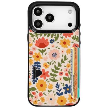 Imagem de uCOLOR Capa para iPhone 17 Pro Max com suporte para cartão - Capa carteira de couro fina com suporte para cartão de crédito Moneymate 2,5 m Capa protetora com compartimento para cartão oculto (flores