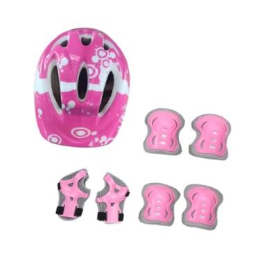 Imagem de IEUDNS Conjunto de capacetes de bicicleta para crianças com 7 peças, equipamento de proteção, acessórios para chapéu, skate, rolo para capacete para meninas, Rosa