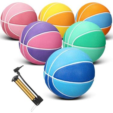 Imagem de Jenaai 6 peças de bolas de basquete de borracha tamanho oficial bolas de rua multicoloridas com bomba conjunto de basquete simples para presentes adultos e jovens jogos de treinamento ao ar livre (cor