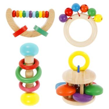 Imagem de DJAPWPX Pacote com 4 brinquedos para mastigar coelhinhos de madeira natural – Bastões coloridos e seguros de moer dentes para coelhos, porquinhos-da-índia e chinchilas | Acessórios para animais de