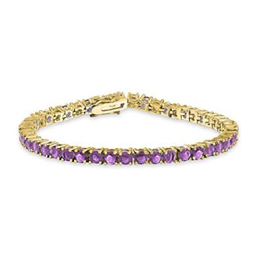 Imagem de Bling Jewelry 12,00 CT 4 garras conjunto de cesta solitário redondo zircônia cúbica AAA CZ tênis pulseira para mulheres formatura noiva 14K banhado a ouro Simulado Joia Cor Birthstones 7,5 polegadas