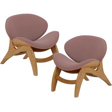 Imagem de Kit 2 Poltronas Decorativa Orgânica Sala Living Kadosh L02 Suede Rosê - Lyam Decor