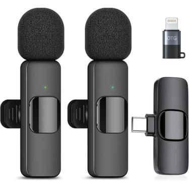 Imagem de Microfone Sem Fio K9 2 em 1 com 2 Transmissores | Compatível com iPhone (iOS) e Android (USB-C) | Bluetooth 5.0, Plug & Play, Som Nítido para Vídeos, Aulas e Podcasts