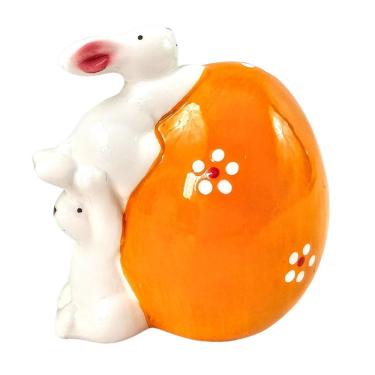 Imagem de Ovo De Páscoa Porcelana 2 Coelho 9X7Cm Decoração Páscoa