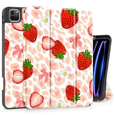 Imagem de May Chen Capa para iPad Pro M2 de 12,9 polegadas 6ª/5ª/4ª/3ª geração 2022 2021 2020 2018, suporte de três dobras com suporte protetor de TPU macio para despertar/hibernar, estampa de leopardo morango