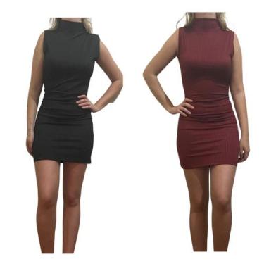 Imagem de KIT C/2 Vestidos Gola Alta Canelado - Emporio J, Preto, Vinho, Unico