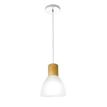Imagem de Luminária Pendente de Teto Anello Wood Vidro Detalhe Madeira 1 Lâmpada E27 Bivolt