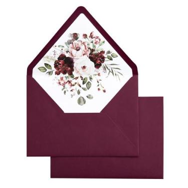 Imagem de Envelope PONATIA A7 Euro Flap 135 x 185 mm com flores cor de vinho