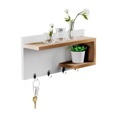 Imagem de Porta Chaves Nero Organizador Decoração Casa Branco E Freijó
