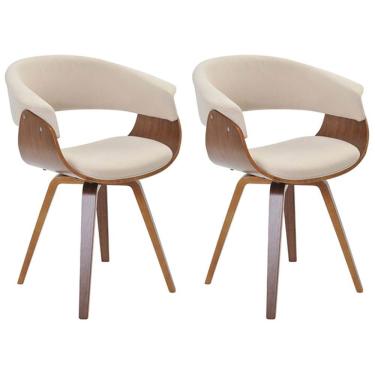 Imagem de Kit 02 Cadeiras Decorativas para Escritório Recepção Ohana Fixa Linho Bege - Gran Belo