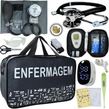 Imagem de Kit Bolsa Aparelho de Pressão Esfigmomanômetro Medidor Completo Enferm