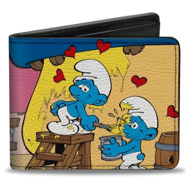 Imagem de Buckle-Down Carteira The Smurfs, Bifold, The Smurfs Smurfette Painting Scene Pose e logotipo do título, couro vegano