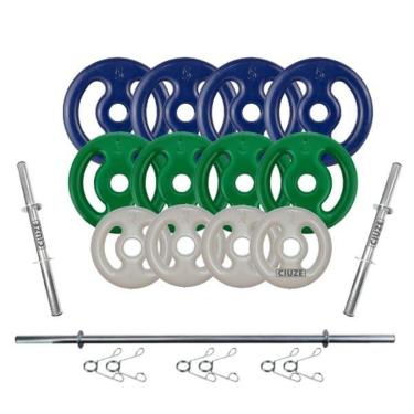 Imagem de Kit Anilhas Emborrachada 40kg + 2 Barras 40cm + 1 Barra 1,5m-Unissex