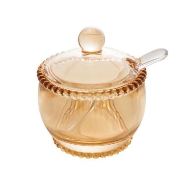 Imagem de Açucareiro de Cristal C/Colher Plástica Pearl Bolinha Âmbar 11x10cm Wolff