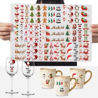 Imagem de Cartela Adesivos Natalino 3 cm Feliz Natal Papai Noel DTF UV - Graviar