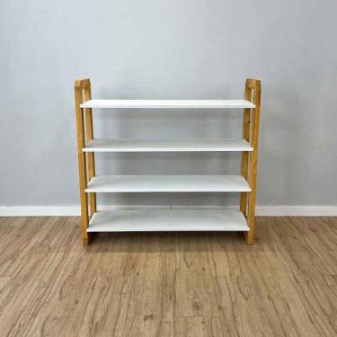 Imagem de Aparador de Madeira Pinus Linea de 4 Prateleiras Ample Branco e Nozes 