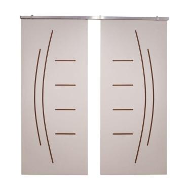 Imagem de Porta Dupla Branco Prime Frisada Kit Alumínio F08 - Smile - 210x140