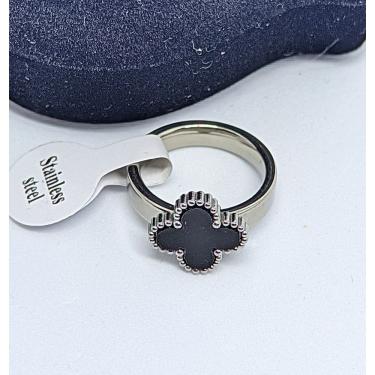 Imagem de Anel aliança Aço Inoxidável Trevo quatro folhas Preto Branco Vermelho Verde Inox Prateado Luxo Inspiração Blogueira