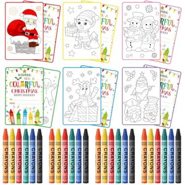 Imagem de Pasimy Conjunto de 24 cartões de Natal para colorir seus próprios cartões de felicitações e giz de cera de Natal coloridos cartões postais de atividade de Natal para lembrancinhas de festa em sala de