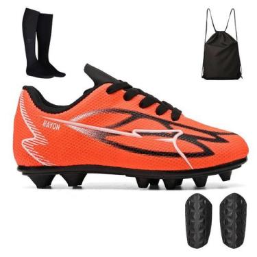 Imagem de Kit Chuteira Trava Infantil Resistente + Mochila Bag + Meião e Canelei