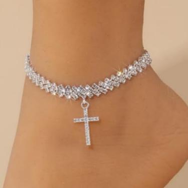 Imagem de Tornozeleira feminina dourada com zircônia cúbica cruzada hipoalergênica acessórios de moda joias presentes, One Size, liga metálica, Sem Pedra Preciosa