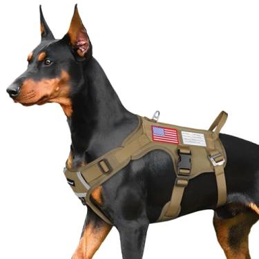 Imagem de FAYOGOO Peitoral tático para cães grandes - Arreio de malha respirável para cães à prova de fuga com alça - Colete para cães de serviço militar sem puxão com adesivos removíveis para caminhadas,