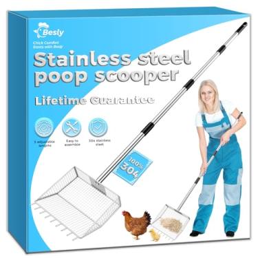 Imagem de Pá de cocô de galinha e ancinho 2 em 1,304 em aço inoxidável à prova de ferrugem com alça ajustável de 89 cm a 157,5 cm, pá de peneiramento para cabra/estábulo/fazenda