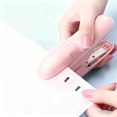 Imagem de Alicate grampeador sem grampo, rosa, capacidade para 8 folhas, encadernação segura sem grampos