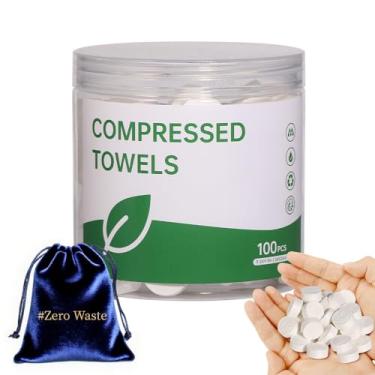 Imagem de Toalhas comprimidas – Pacote com 100 lenços de mão de algodão comprimido, tabletes de papel higiênico portáteis para viagens, acampamento, academia