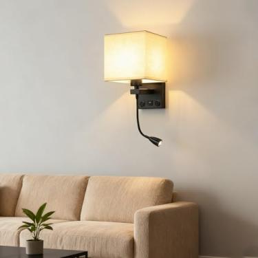 Imagem de E27 Arandelas de Parede 360° Giratório Holofote Gooseneck Lâmpada de Parede de Leitura Lâmpada de Parede Moderna com Conexão USB Interruptor Duplo Iluminação de Parede para Sala de Estar Quarto (Preto