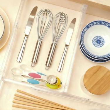 Imagem de DJAPWPX 6 divisórias de gaveta de plástico transparente, fácil instalação, comprimento ajustável, organizador de gavetas para cozinha, quarto, escritório