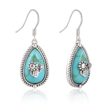 Imagem de Wrangler Brincos de turquesa ocidental para mulheres, cowgirl Drop Country oval com pingente de declaração grande, Cobre, Sem pedra preciosa