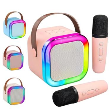 Imagem de Caixa de Som Karaokê Portátil com 02 Microfones Sem Fio com Luzes LED RGB e Vozes Auto Tune - karaokê Brincadeiras em Família (Cores Aleatórias Conforme Disponibilidade)