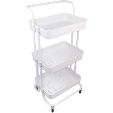Imagem de Carrinho Organizador Multiuso 3 Prateleiras Com Rodinhas/Estante/Fruteira (Preto ou Branco), para escritório, banheiro, cozinha, oficina, multiuso. (Branco)