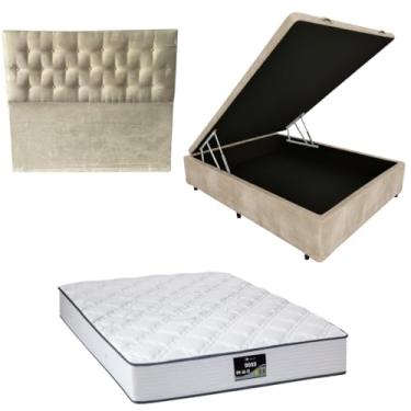 Imagem de Cama Box Baú Blindada com Colchão Doss Molas Ensacadas 30cm + Cabeceira Botonê (SUEDE BEGE, Casal)