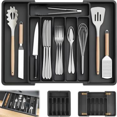 Imagem de Organizador de Talheres Expansível, Caixa de Arrumação de Utensílios de Mesa, Porta Talheres Gaveta, Organizador de Talheres para Gaveta Expansível com 8 Divisórias, Organizador de Gavetas Extensível