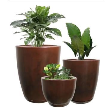 Imagem de Kit 3 Vasos Coluna Bojo Marmorizado 1,2 e Bojo Marmorizado 1 luxo para plantas naturais e artificiais área interna... (Marrom marmorizado)