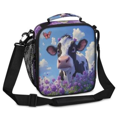Imagem de KATHRYNAYA Lancheira de vaca infantil para meninas e meninos, lancheira com isolamento térmico, portátil, alça de ombro ajustável e suporte de garrafa de água para escola, trabalho, viagem, praia
