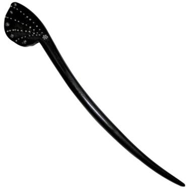 Imagem de JWL (1) Bastão de cabelo curvo de ébano de 15 cm com inserções de pino de fio de prata níquel - estilo havaiano