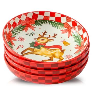 Imagem de glowworm Tigelas de macarrão de Natal, tigelas de salada de cerâmica de 1020 g, conjunto de 4, tigelas de servir para ramen, frutas, presente de Natal, lavável na lava-louças e no micro-ondas