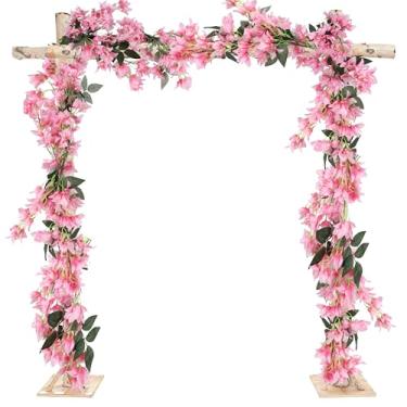 Imagem de IPOPU Guirlanda de flores artificiais de buganvílias de 1,5 m, 2 peças, 2 peças, trepadeiras falsas de buganvílias, plantas longas, para decoração de parede e arco de casamento (rosa)