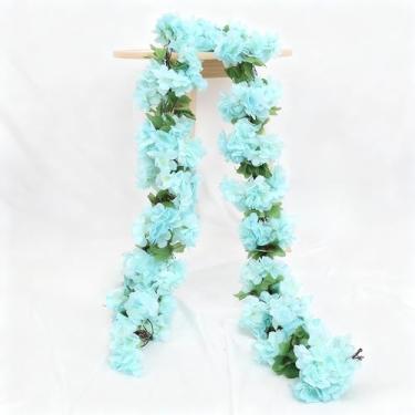 Imagem de 230 cm Flores de cerejeira artificiais de ratã decoração de arco de casamento guirlanda de trepadeira simulação de flores de seda decoração de festa em casa (azul)