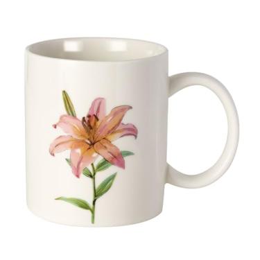 Imagem de XQJH Caneca de cerâmica branca lírio de 340 g, caneca para café e chá diários, caneca de café sem chumbo para micro-ondas e lava-louças, presentes perfeitos para mulheres e homens
