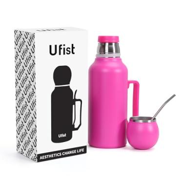 Imagem de Garrafa térmica Yerba Mate com isolamento a vácuo - Parede dupla de aço inoxidável 1,247 g I Frasco térmico de 1300 ml para acampamento - Um kit Mate que inclui bombilla e tampa (copo de casal) (rosa